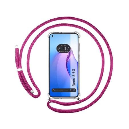 Funda Colgante Transparente para Oppo Reno 8 5G con Cordon Rosa Fucsia