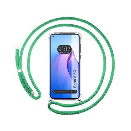 Funda Colgante Transparente para Oppo Reno 8 5G con Cordon Verde Agua