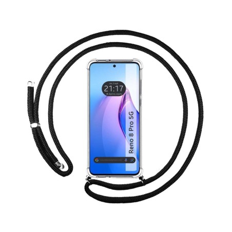 Funda Colgante Transparente para Oppo Reno 8 Pro 5G con Cordon Negro