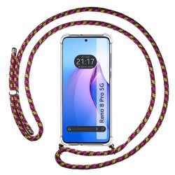 Funda Colgante Transparente para Oppo Reno 8 Pro 5G con Cordon Rosa / Dorado