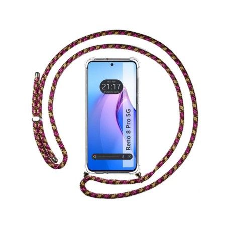 Funda Colgante Transparente para Oppo Reno 8 Pro 5G con Cordon Rosa / Dorado