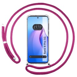 Funda Colgante Transparente para Oppo Reno 8 Pro 5G con Cordon Rosa Fucsia