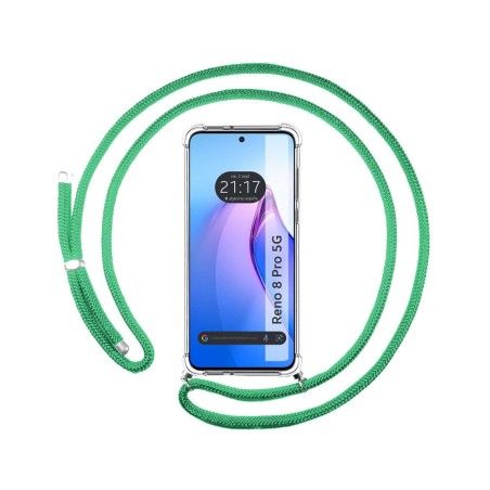 Funda Colgante Transparente para Oppo Reno 8 Pro 5G con Cordon Verde Agua