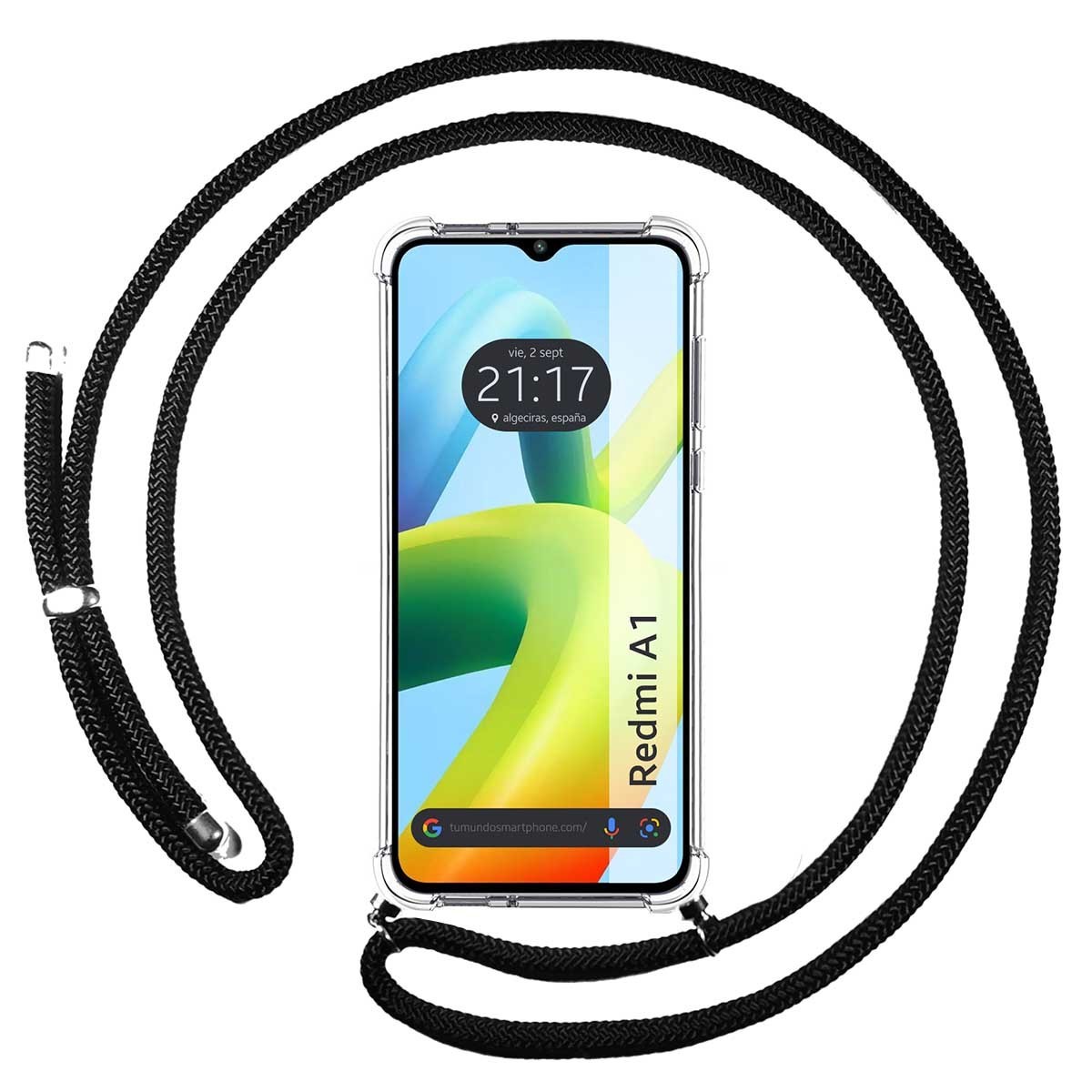 Funda Colgante Transparente para Xiaomi Redmi A1 con Cordon Negro