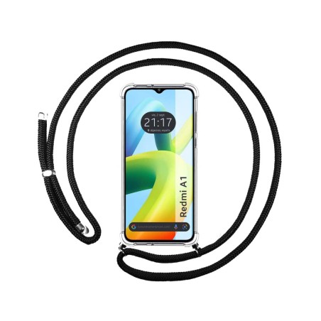 Funda Colgante Transparente para Xiaomi Redmi A1 con Cordon Negro