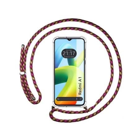 Funda Colgante Transparente para Xiaomi Redmi A1 con Cordon Rosa / Dorado