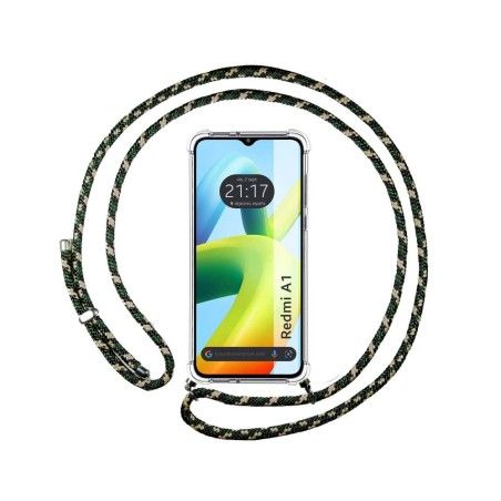 Funda Colgante Transparente para Xiaomi Redmi A1 con Cordon Verde / Dorado