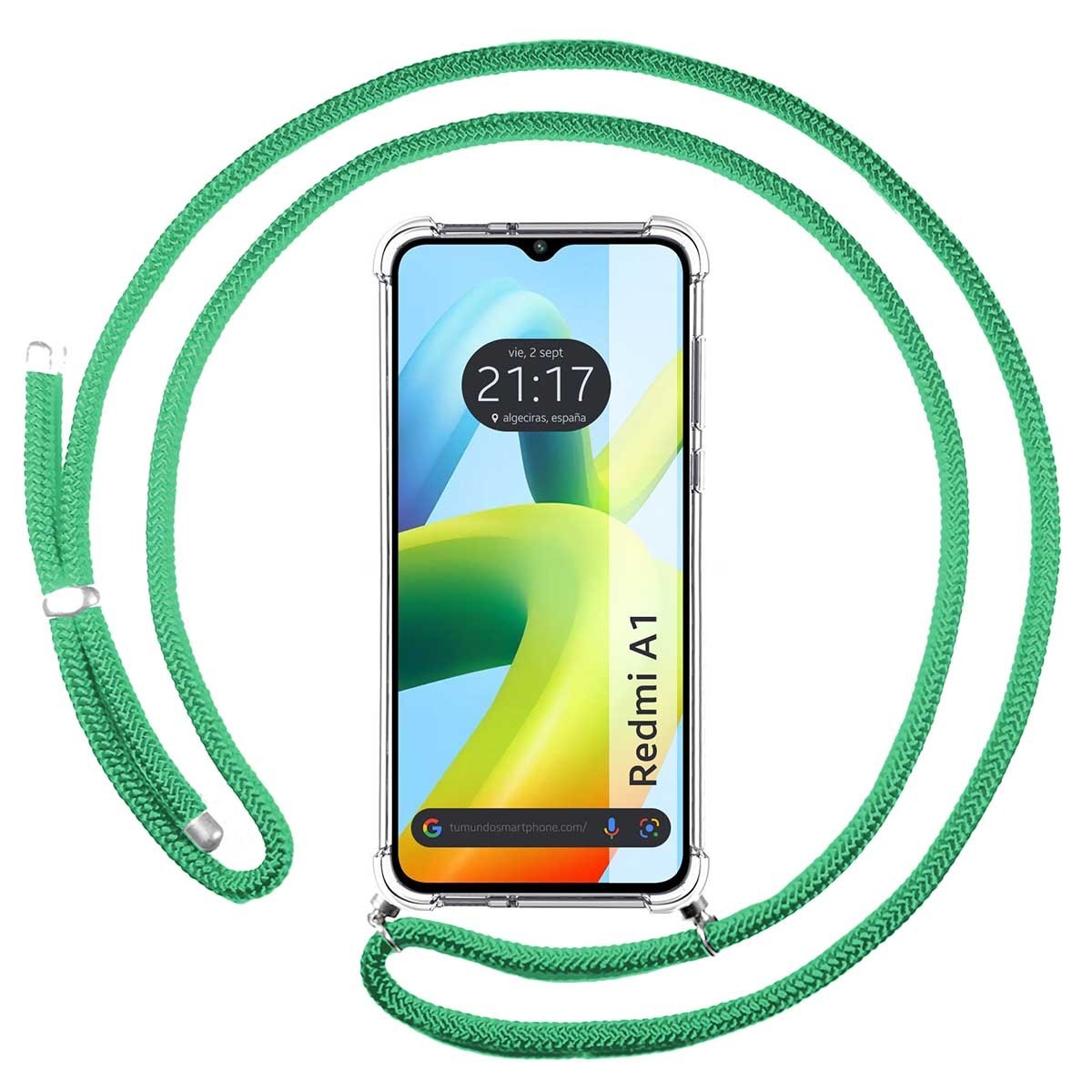 Funda Colgante Transparente para Xiaomi Redmi A1 con Cordon Verde Agua