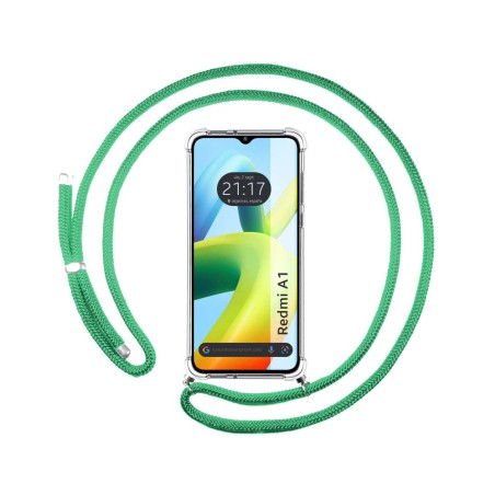 Funda Colgante Transparente para Xiaomi Redmi A1 con Cordon Verde Agua