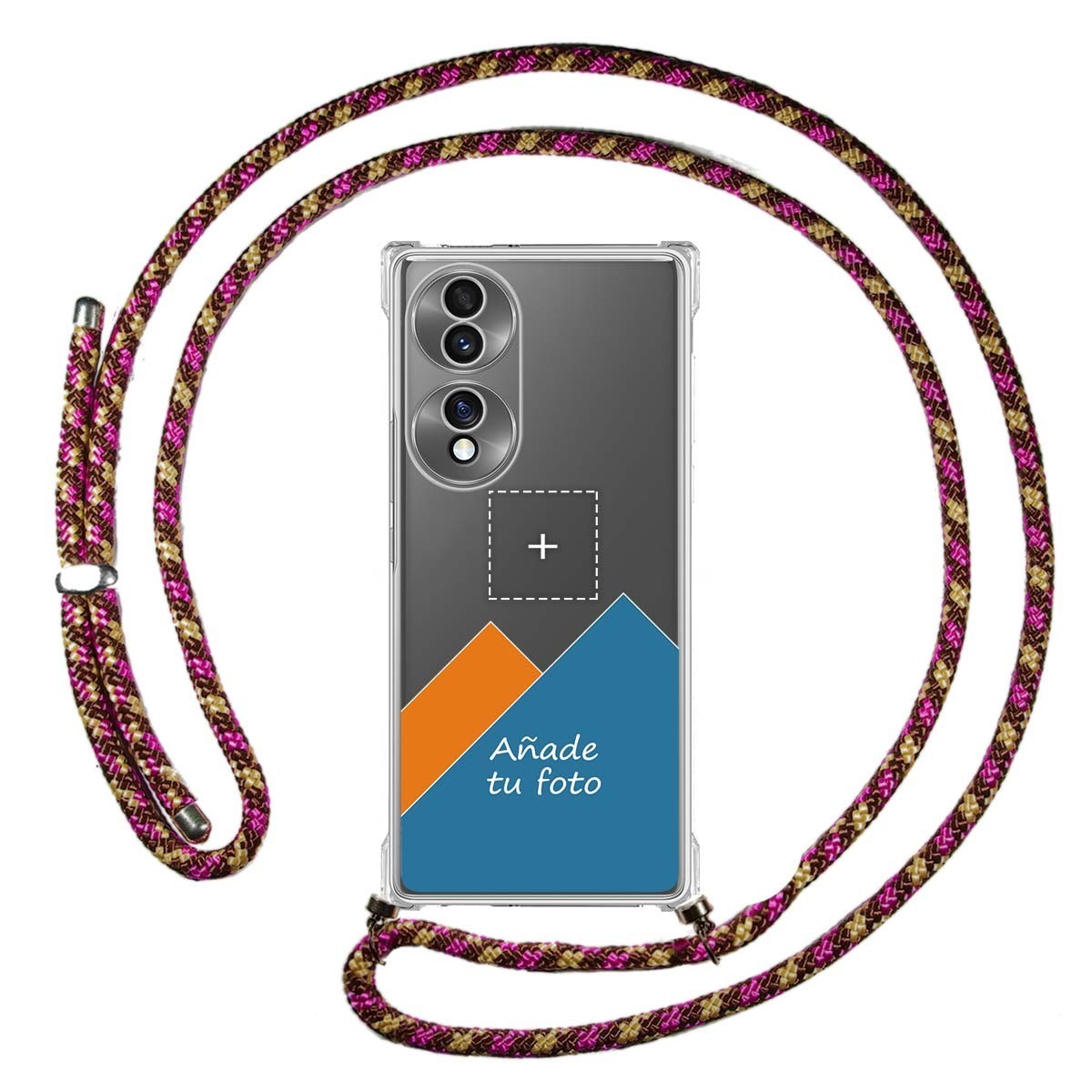 Personaliza tu Funda Colgante Transparente para Huawei Honor 70 5G con Cordon Rosa / Dorado Dibujo Personalizada