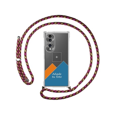 Personaliza tu Funda Colgante Transparente para Huawei Honor 70 5G con Cordon Rosa / Dorado Dibujo Personalizada
