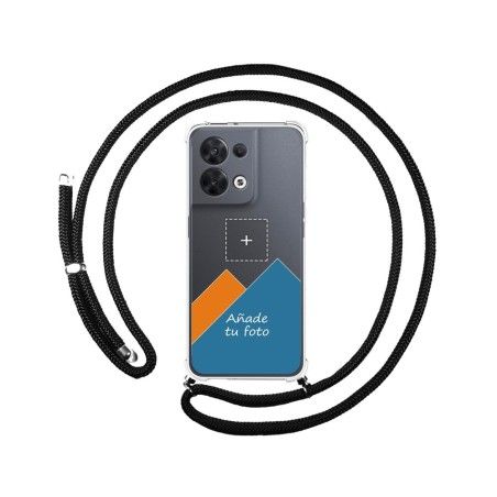 Personaliza tu Funda Colgante Transparente para Oppo Reno 8 5G con Cordon Negro Dibujo Personalizada