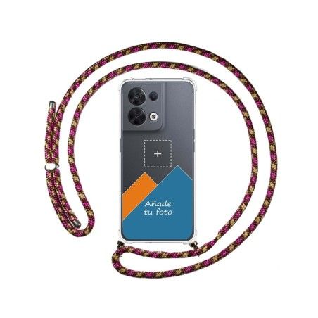 Personaliza tu Funda Colgante Transparente para Oppo Reno 8 5G con Cordon Rosa / Dorado Dibujo Personalizada