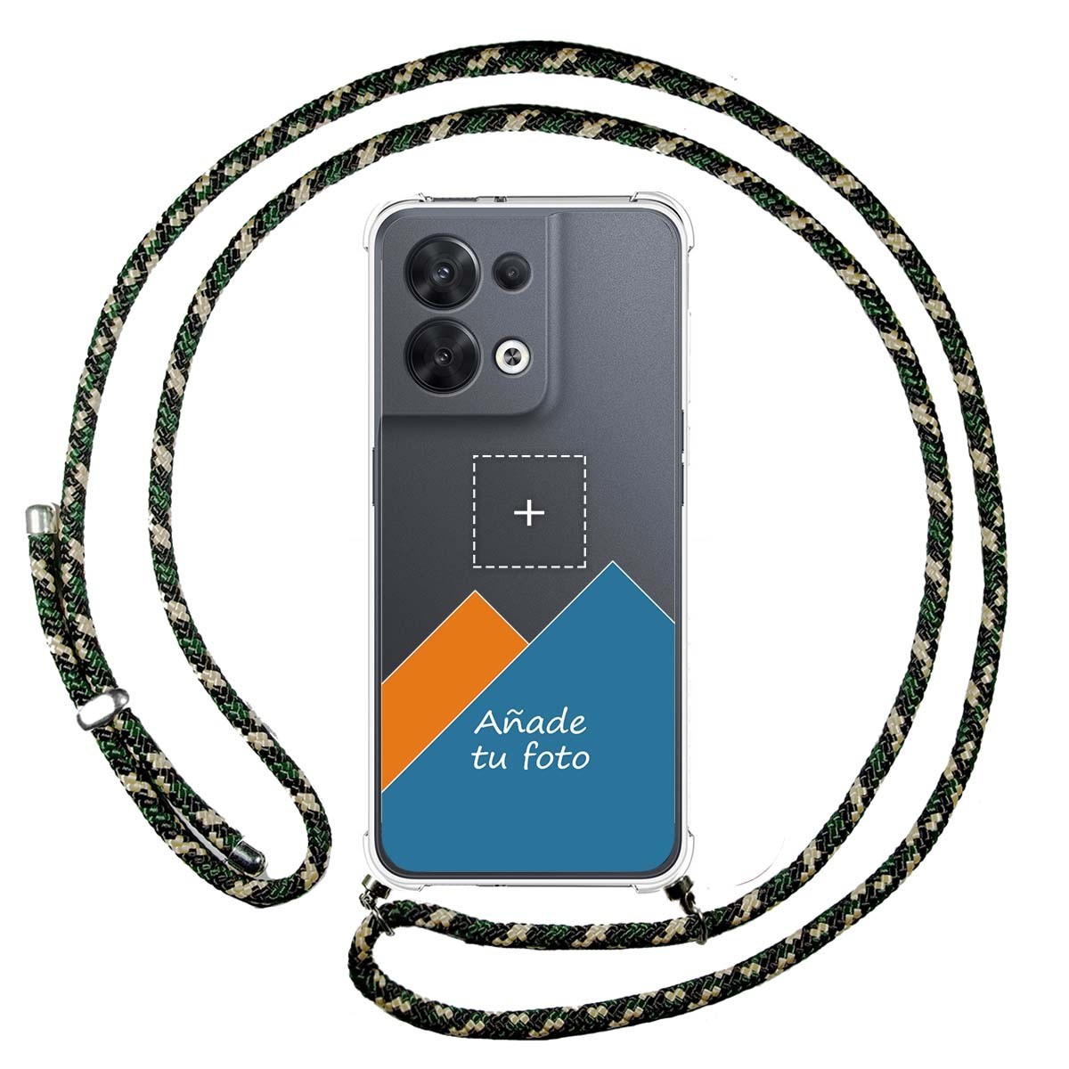 Personaliza tu Funda Colgante Transparente para Oppo Reno 8 5G con Cordon Verde / Dorado Dibujo Personalizada