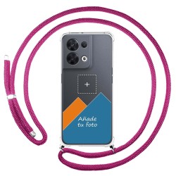 Personaliza tu Funda Colgante Transparente para Oppo Reno 8 5G con Cordon Rosa Fucsia Dibujo Personalizada