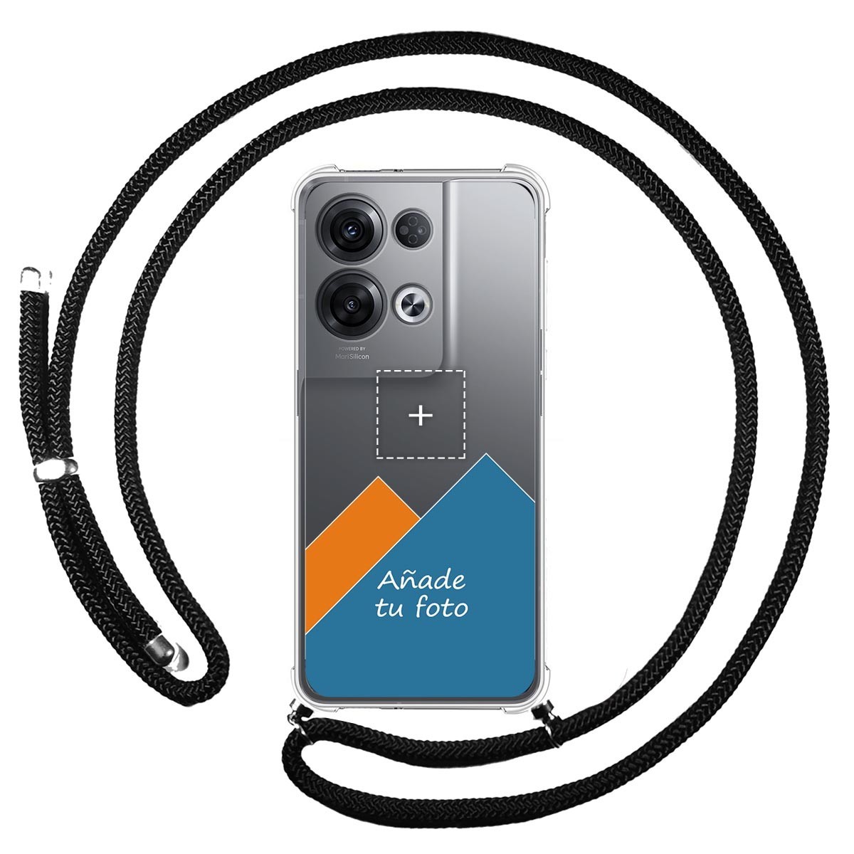 Personaliza tu Funda Colgante Transparente para Oppo Reno 8 Pro 5G con Cordon Negro Dibujo Personalizada