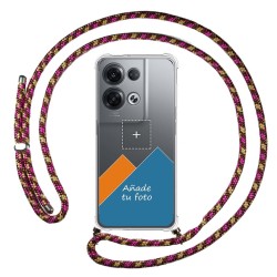 Personaliza tu Funda Colgante Transparente para Oppo Reno 8 Pro 5G con Cordon Rosa / Dorado Dibujo Personalizada