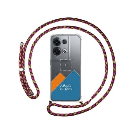 Personaliza tu Funda Colgante Transparente para Oppo Reno 8 Pro 5G con Cordon Rosa / Dorado Dibujo Personalizada