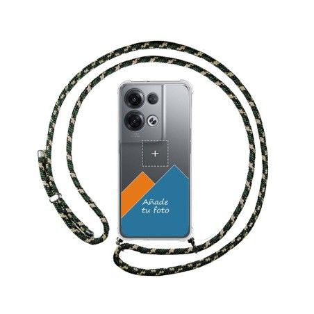 Personaliza tu Funda Colgante Transparente para Oppo Reno 8 Pro 5G con Cordon Verde / Dorado Dibujo Personalizada