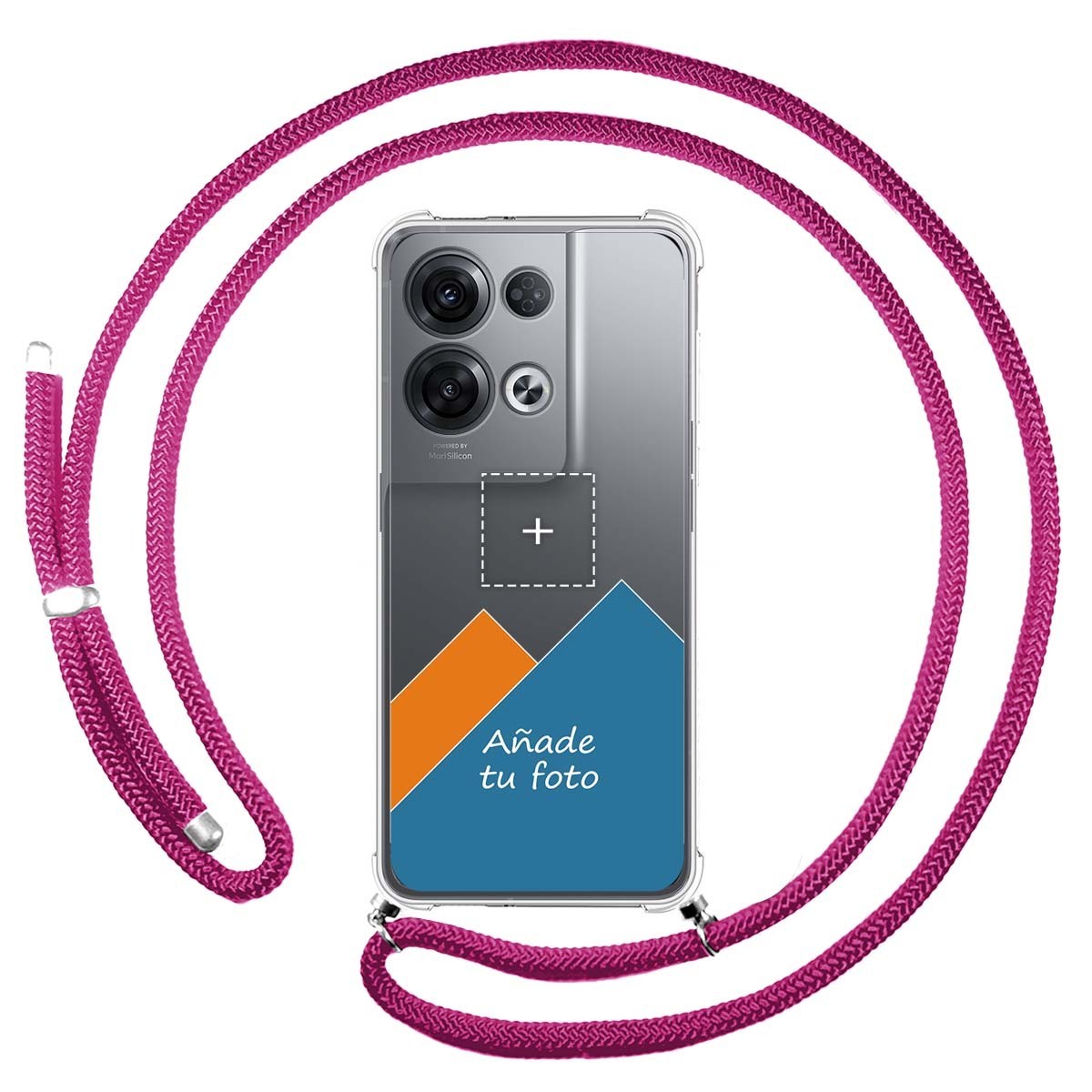 Personaliza tu Funda Colgante Transparente para Oppo Reno 8 Pro 5G con Cordon Rosa Fucsia Dibujo Personalizada