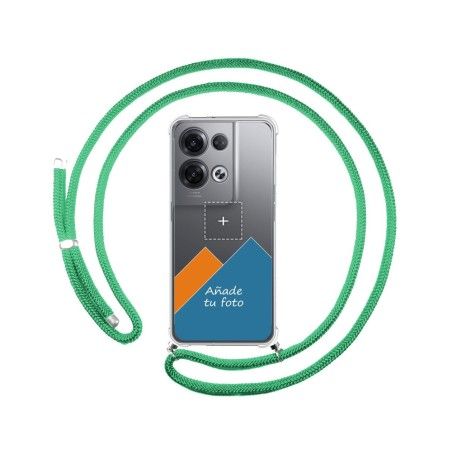 Personaliza tu Funda Colgante Transparente para Oppo Reno 8 Pro 5G con Cordon Verde Agua Dibujo Personalizada