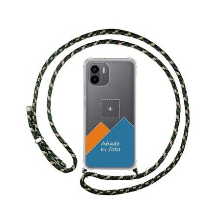 Personaliza tu Funda Colgante Transparente para Xiaomi Redmi A1 con Cordon Verde / Dorado Dibujo Personalizada