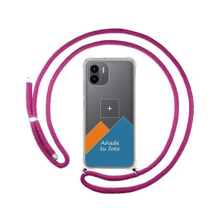 Personaliza tu Funda Colgante Transparente para Xiaomi Redmi A1 con Cordon Rosa Fucsia Dibujo Personalizada