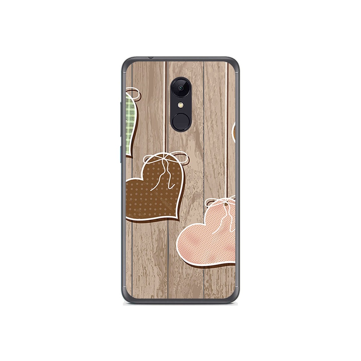 Funda Gel Tpu para Xiaomi Redmi 5 Plus Diseño Corazones Madera Dibujos