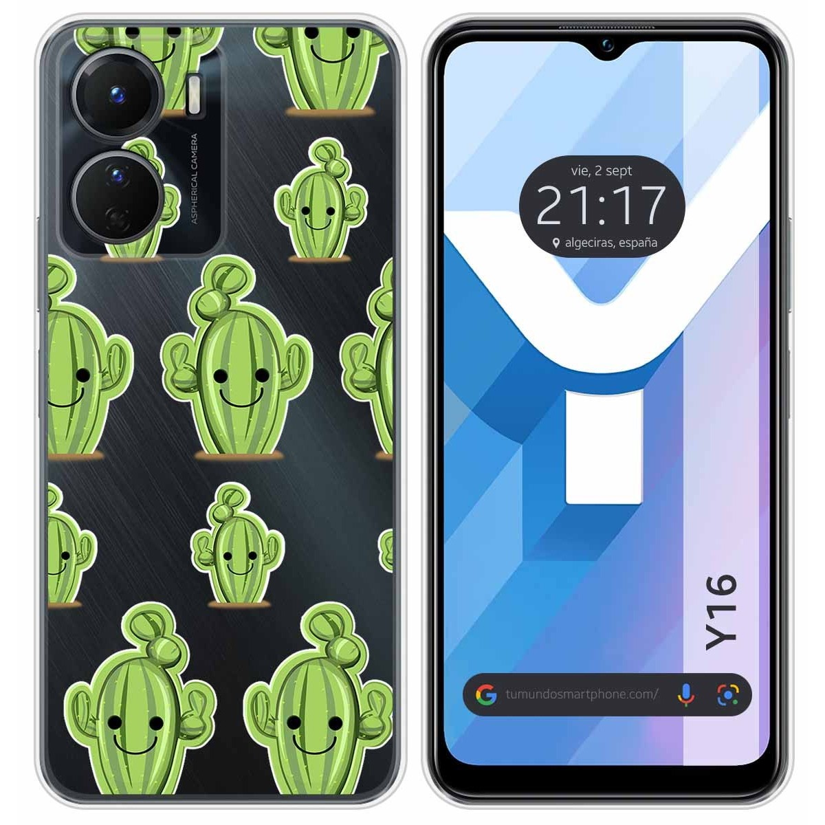 Funda Silicona Transparente para Vivo Y16 diseño Cactus Dibujos