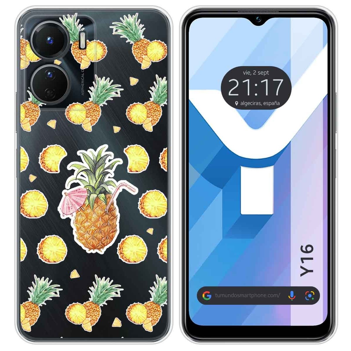 Funda Silicona Transparente para Vivo Y16 diseño Piña Dibujos