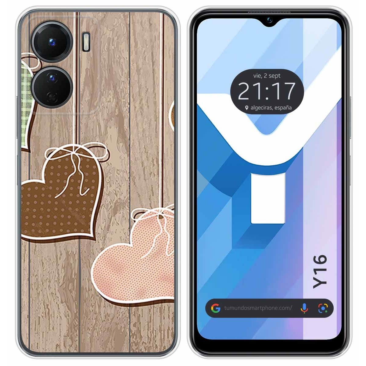 Funda Silicona para Vivo Y16 diseño Corazones Madera Dibujos