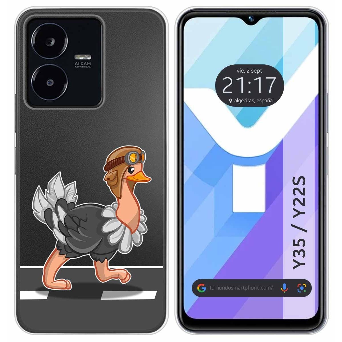 Funda Silicona Transparente para Vivo Y35 / Y22s diseño Avestruz Dibujos