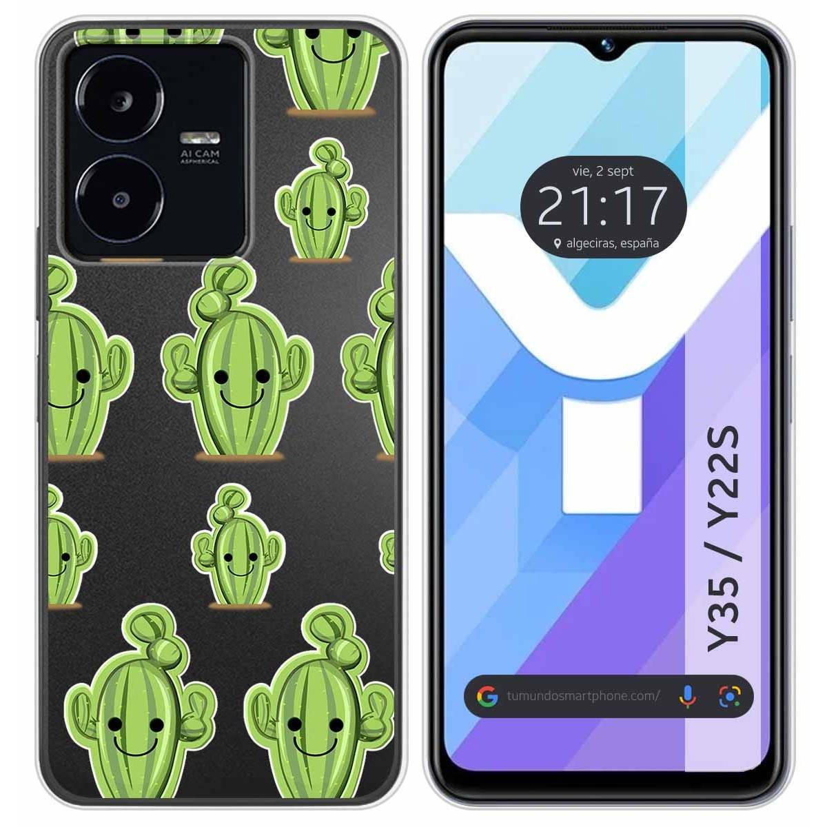 Funda Silicona Transparente para Vivo Y35 / Y22s diseño Cactus Dibujos