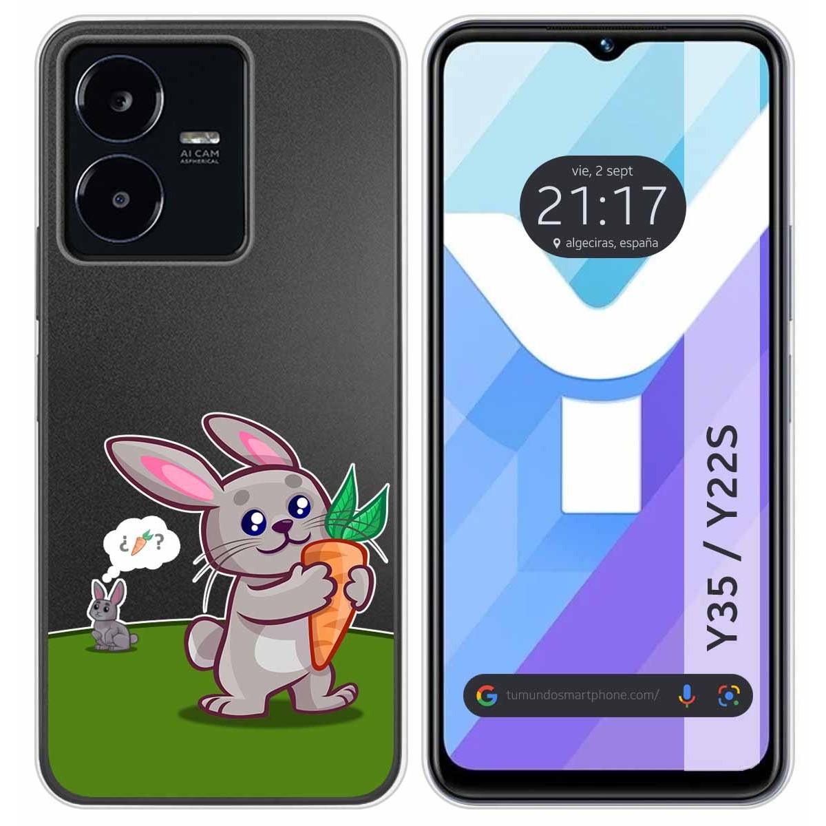 Funda Silicona Transparente para Vivo Y35 / Y22s diseño Conejo Dibujos