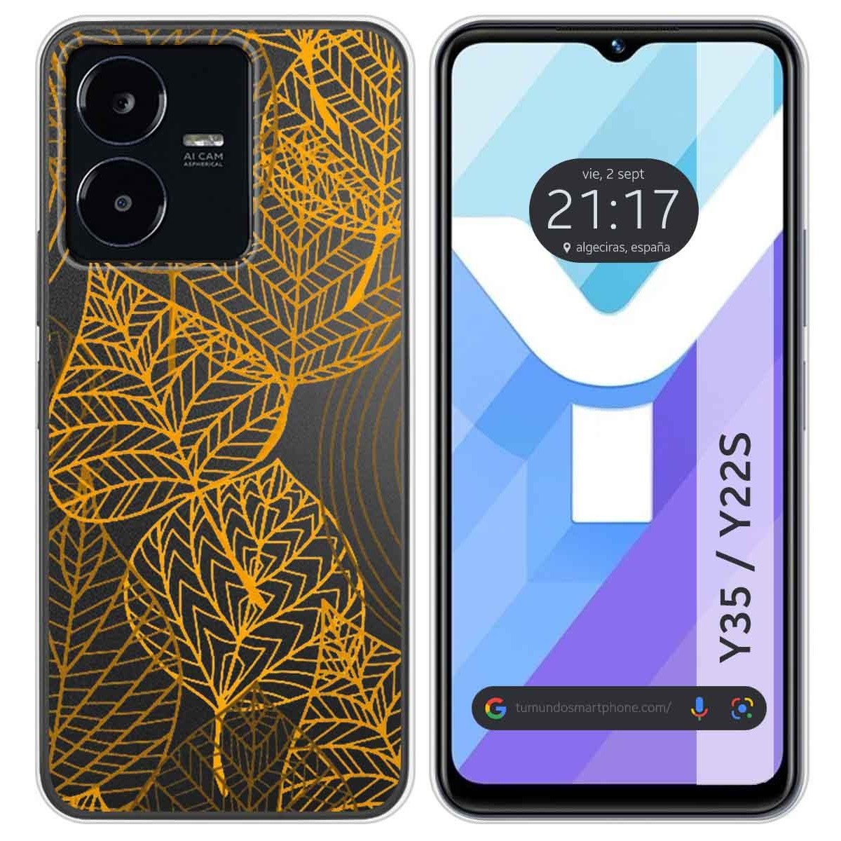 Funda Silicona Transparente para Vivo Y35 / Y22s diseño Hojas Dibujos