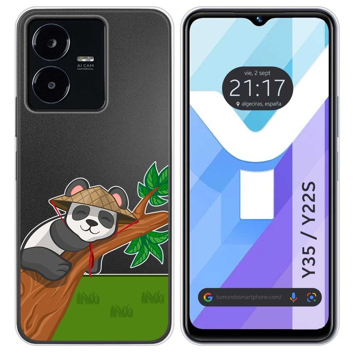 Funda Silicona Transparente para Vivo Y35 / Y22s diseño Panda Dibujos