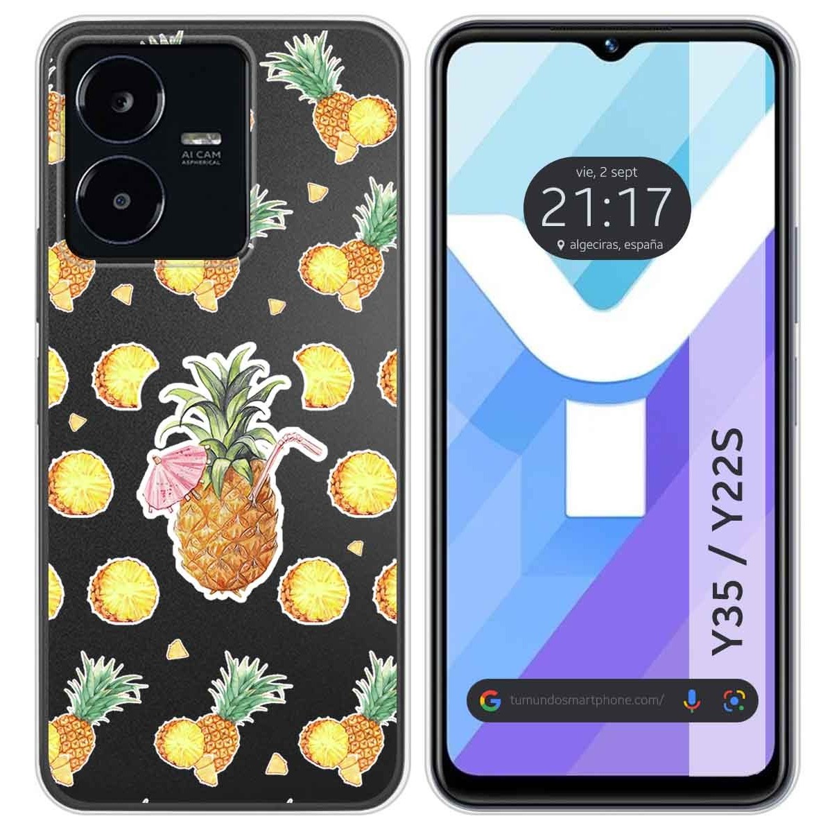 Funda Silicona Transparente para Vivo Y35 / Y22s diseño Piña Dibujos