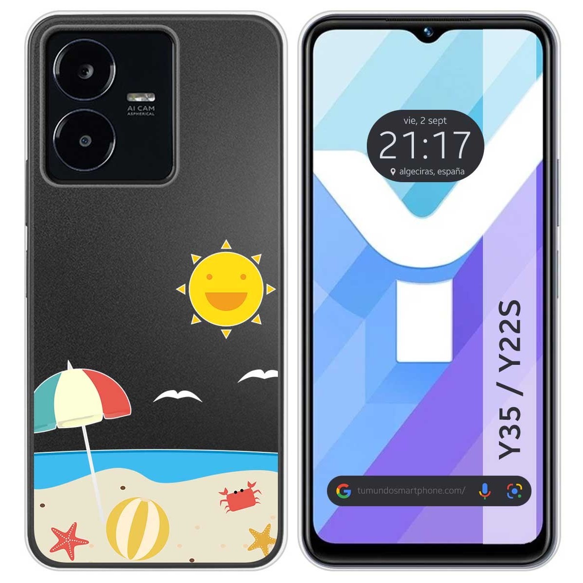 Funda Silicona Transparente para Vivo Y35 / Y22s diseño Playa Dibujos