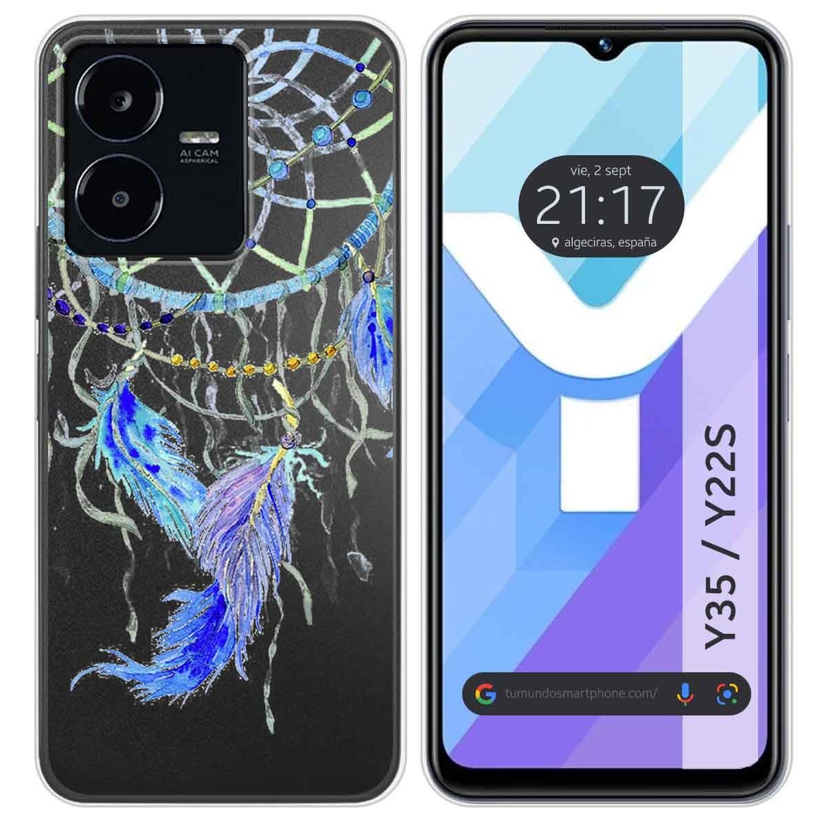 Funda Silicona Transparente para Vivo Y35 / Y22s diseño Plumas Dibujos