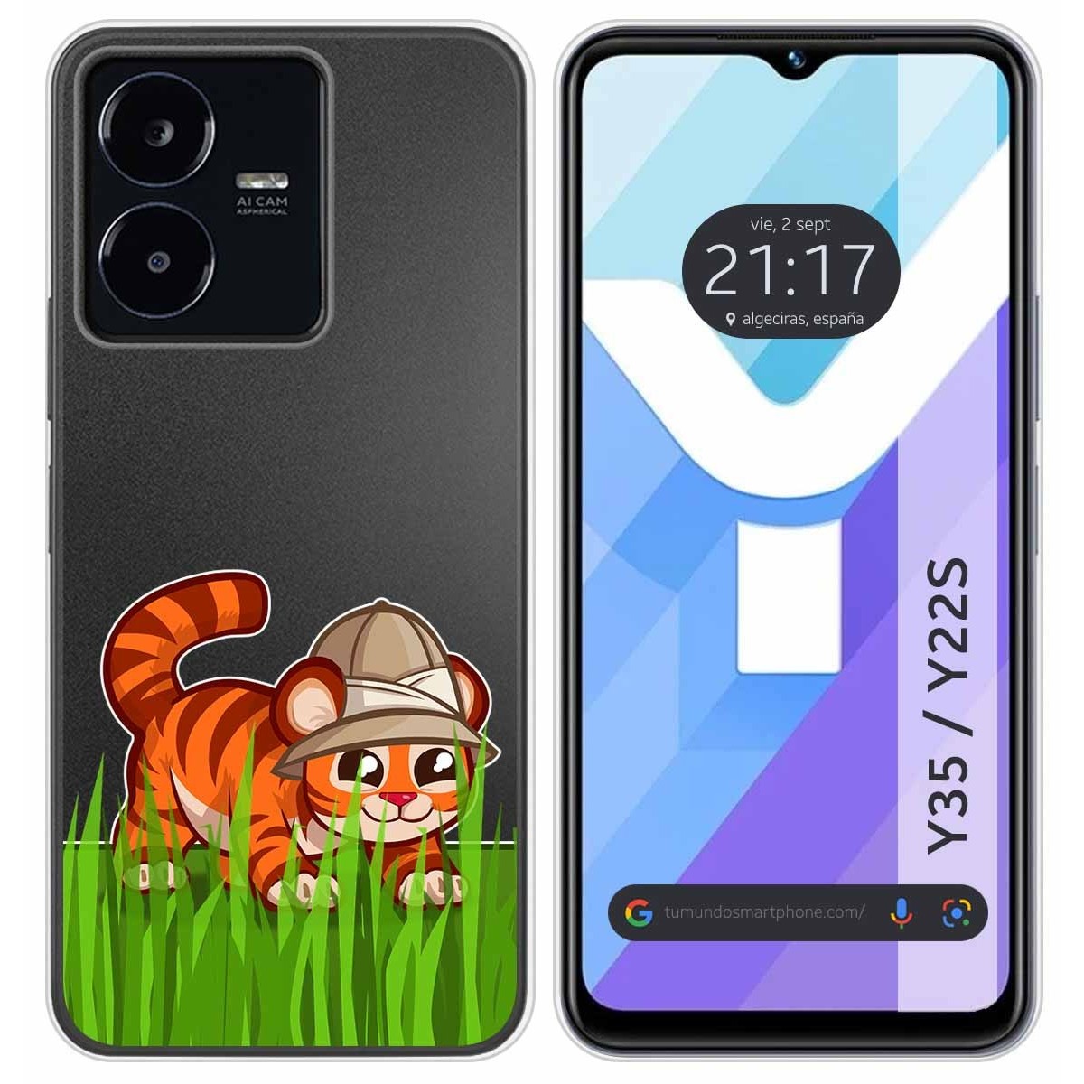 Funda Silicona Transparente para Vivo Y35 / Y22s diseño Tigre Dibujos
