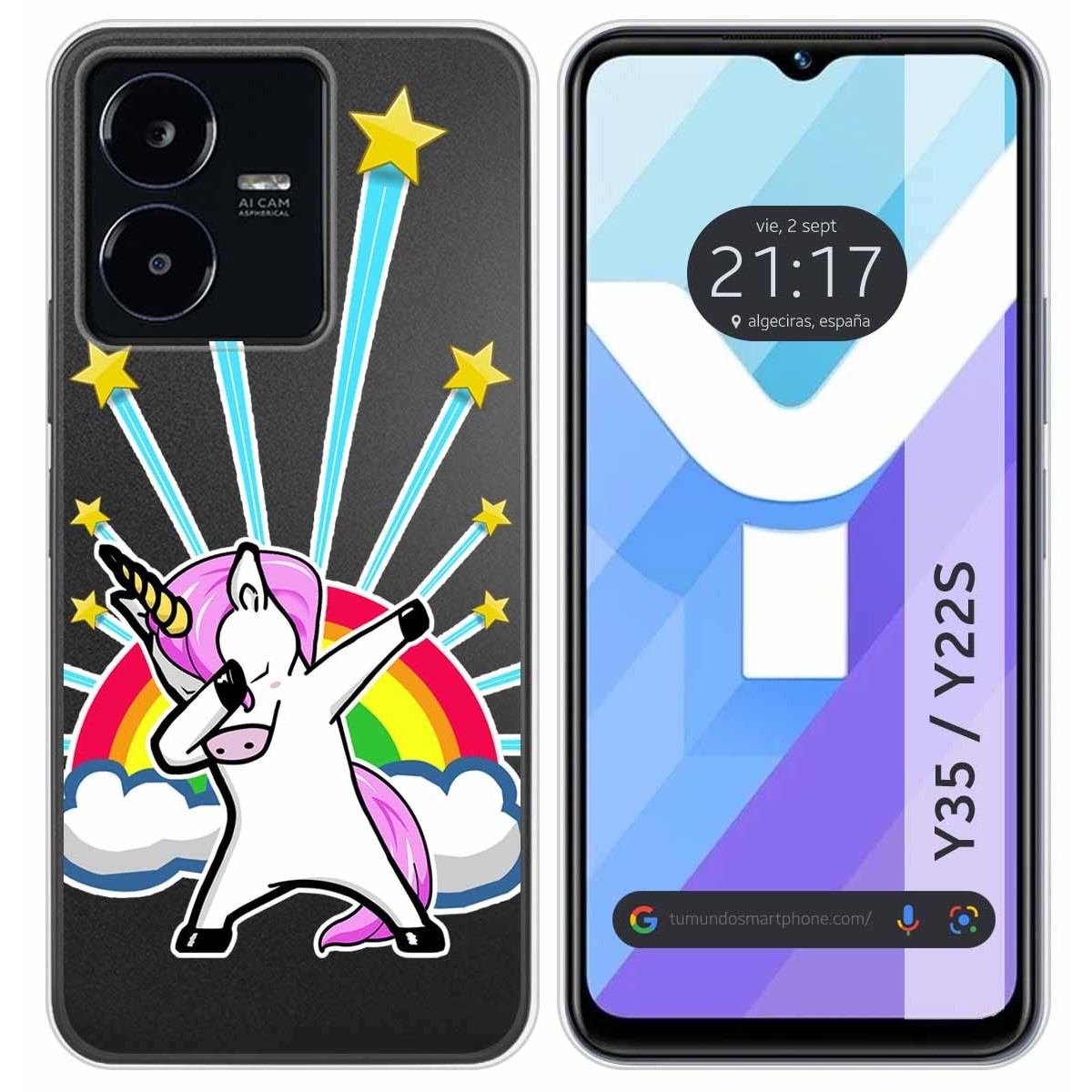 Funda Silicona Transparente para Vivo Y35 / Y22s diseño Unicornio Dibujos