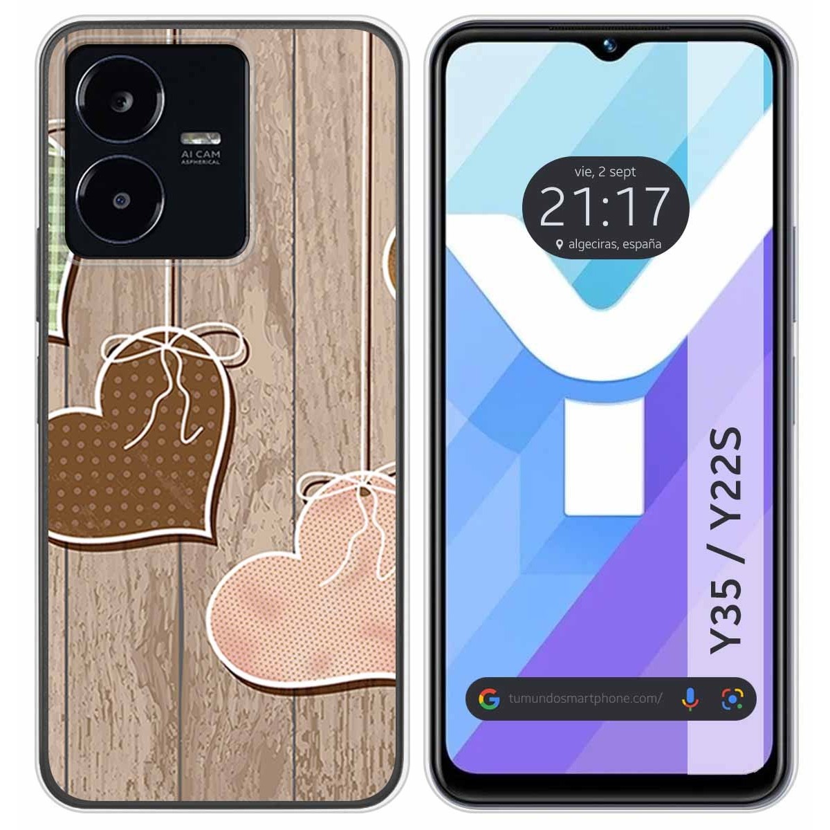 Funda Silicona para Vivo Y35 / Y22s diseño Corazones Madera Dibujos