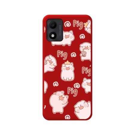 Funda Silicona Líquida Roja para TCL 305i diseño Cerdos Dibujos