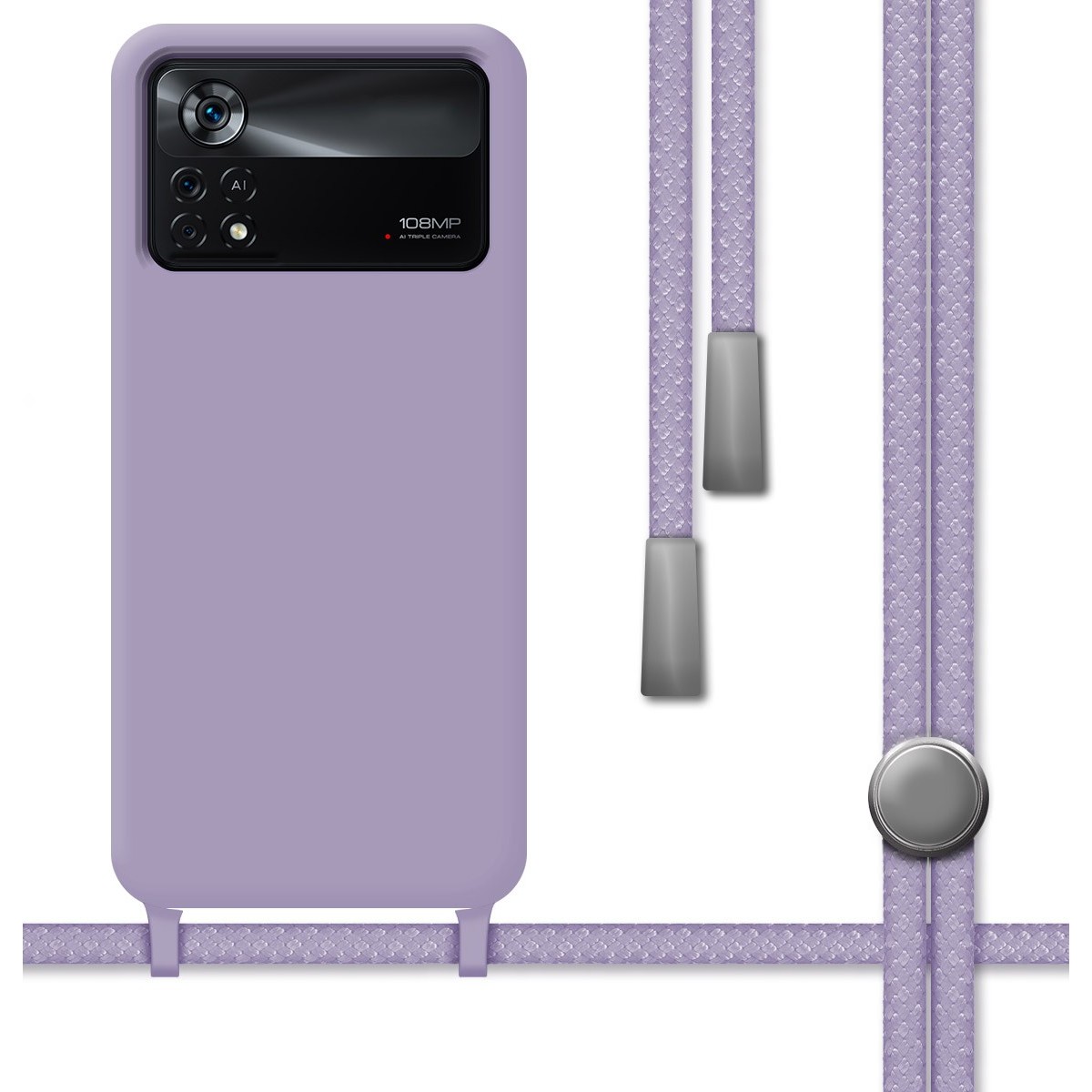 Funda Silicona Líquida con Cordón para Xiaomi POCO X4 Pro 5G color Morada