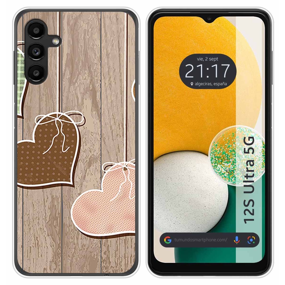 Funda Silicona para Samsung Galaxy A13 5G diseño Corazones Madera Dibujos