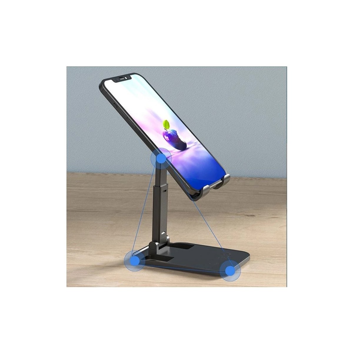 Soporte Plegable Telescópico de Escritorio para Smartphone y Tablet color Negro