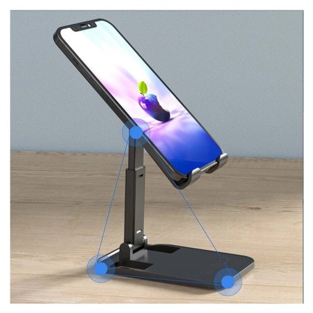 Soporte Plegable Telescópico de Escritorio para Smartphone y Tablet color Negro