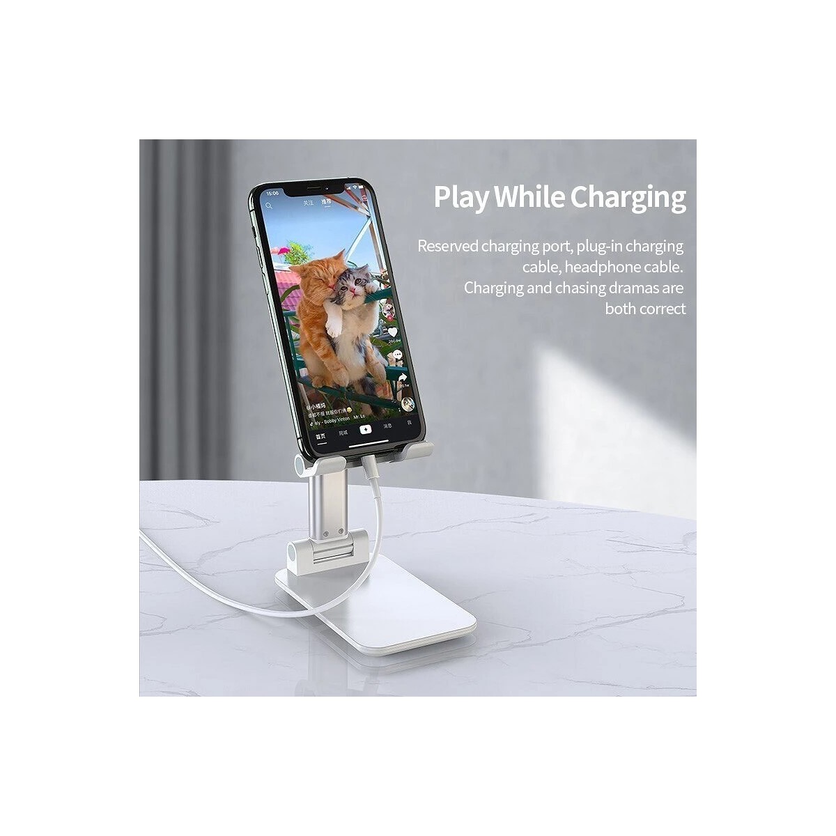 Soporte Plegable Telescópico de Escritorio para Smartphone y Tablet color Blanco