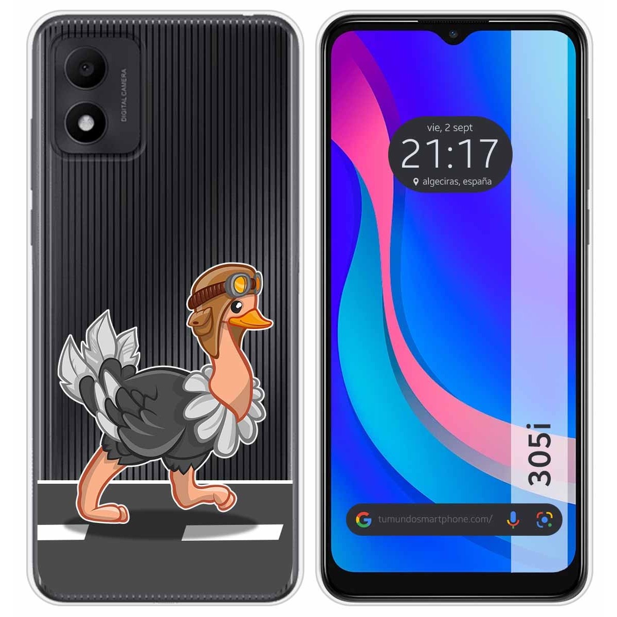 Funda Silicona Transparente para TCL 305i diseño Avestruz Dibujos