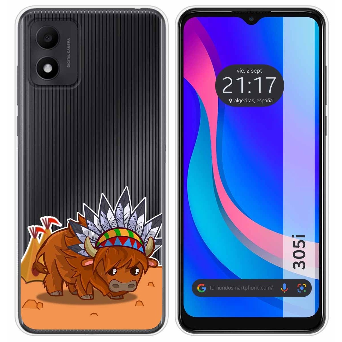 Funda Silicona Transparente para TCL 305i diseño Bufalo Dibujos